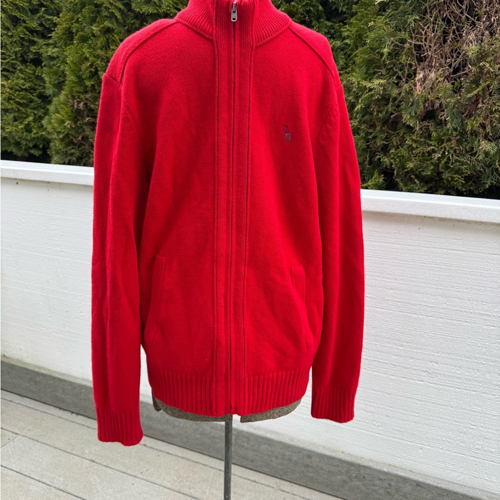 Hazzys Red Full-Zip Wool Cardigan Sweater - Men’s Size 105 (Large)